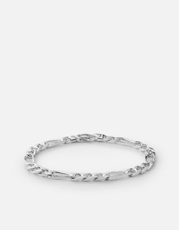 5mm Figaro Chain Bracelet, Sterling Silver