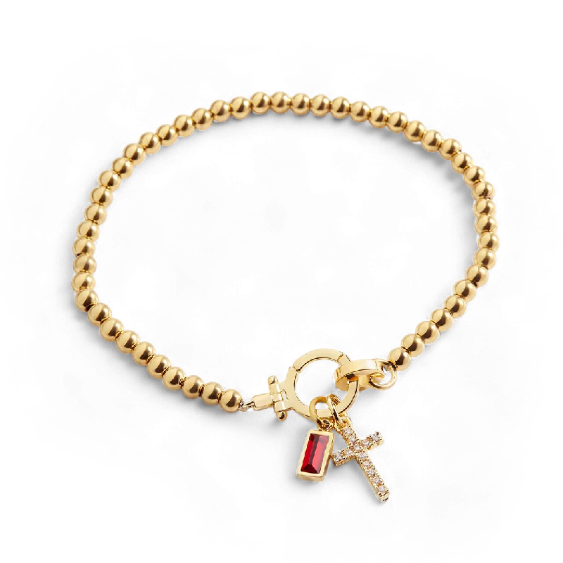 Birthstone Cross Charm Bracelet