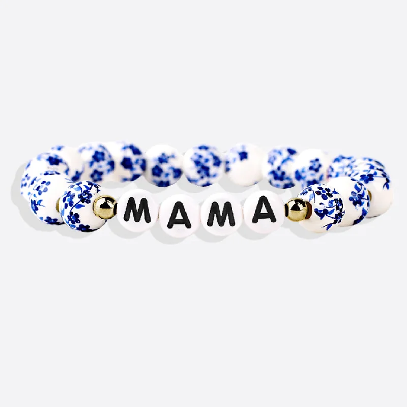 Blue Porcelain Floral Beaded Bracelet for Mom & Grandma