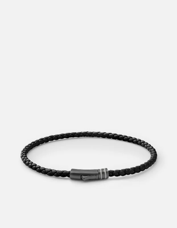 Juno Leather Bracelet, Matte Black Rhodium