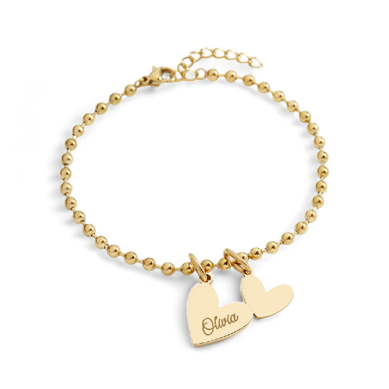 Personalized Beaded Double Heart Charm Bracelet