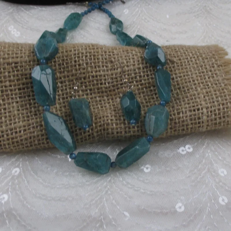 Handmade Apatite Gemstone Statement Necklace and Earrings