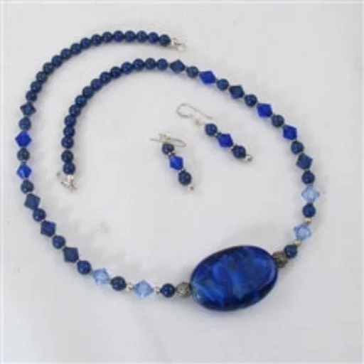 Artisan  Lampwork and Lapis Lazuli Bead Necklace and Earrings