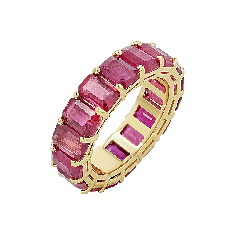 Genuine Ruby Emerald Cut Eternity Ring