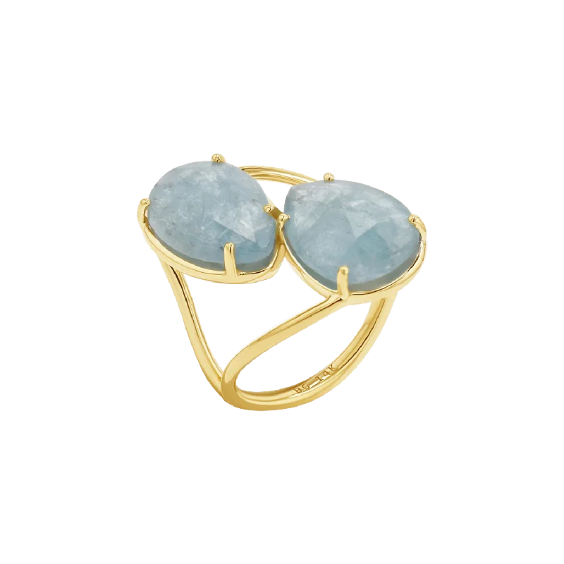 Pear Shape Aquamarine Duo Rose Cut Ring