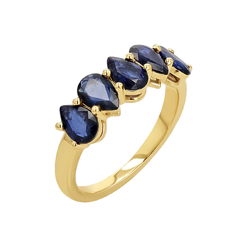 Pear Shape Blue Sapphire Half Eternity Ring