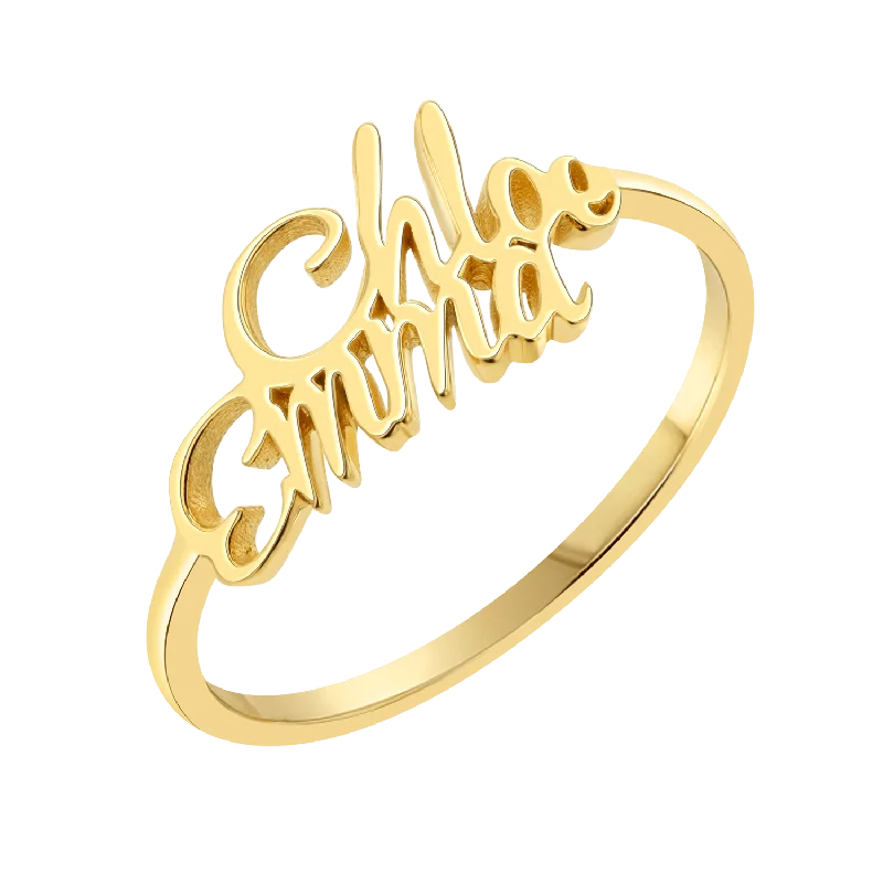 Script Double Name Ring