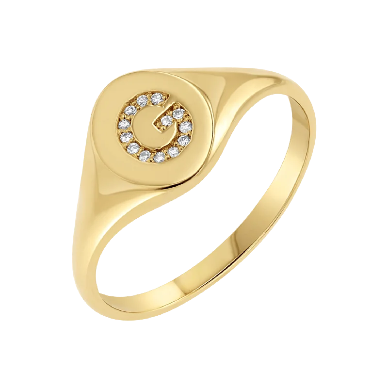 Diamond Signet Initial Letter Ring