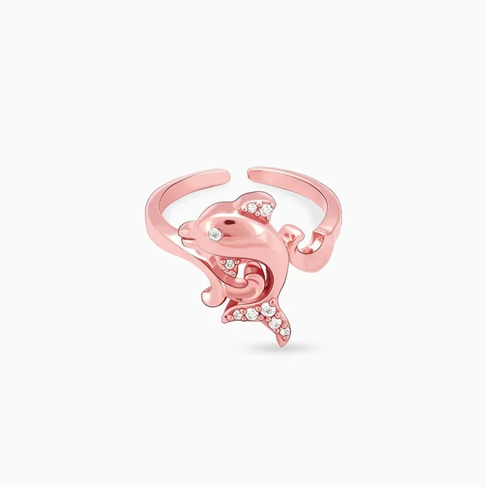 Rose Gold Diving Beluga Whale Ring