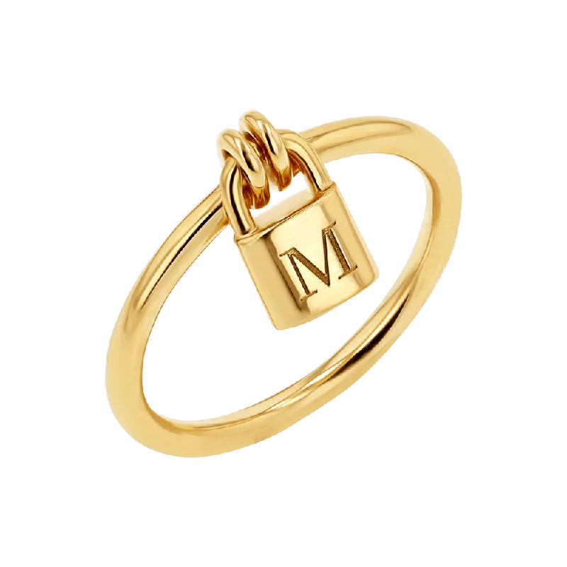 Engravable Initial Love Padlock Ring