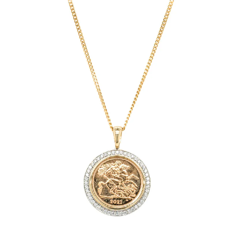 14ct Yellow Gold Diamond Half Sovereign Pendant