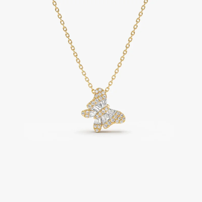 14k Baguette Diamond Butterfly Necklace