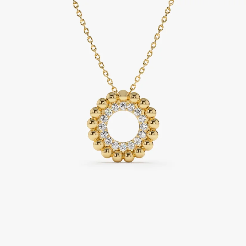 14k Beaded Diamond Circle Necklace