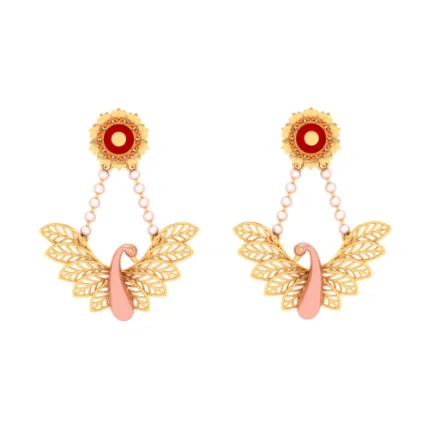 14k Cute Bird Shaped Gold Earrings Design