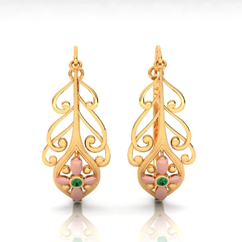 14k Dainty Earrings With Unique Design And Yellow Gold Floral Motif