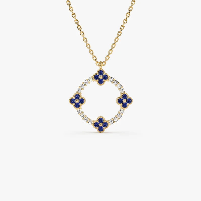 14k Diamond and Sapphire Clover Necklace