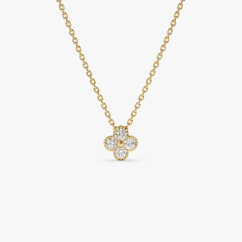 14k Diamond Clover Beaded Necklace