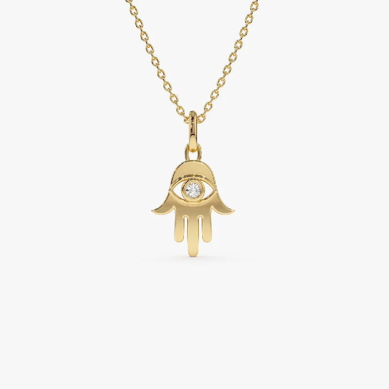 14k Diamond Hamsa Hand Protection Necklace