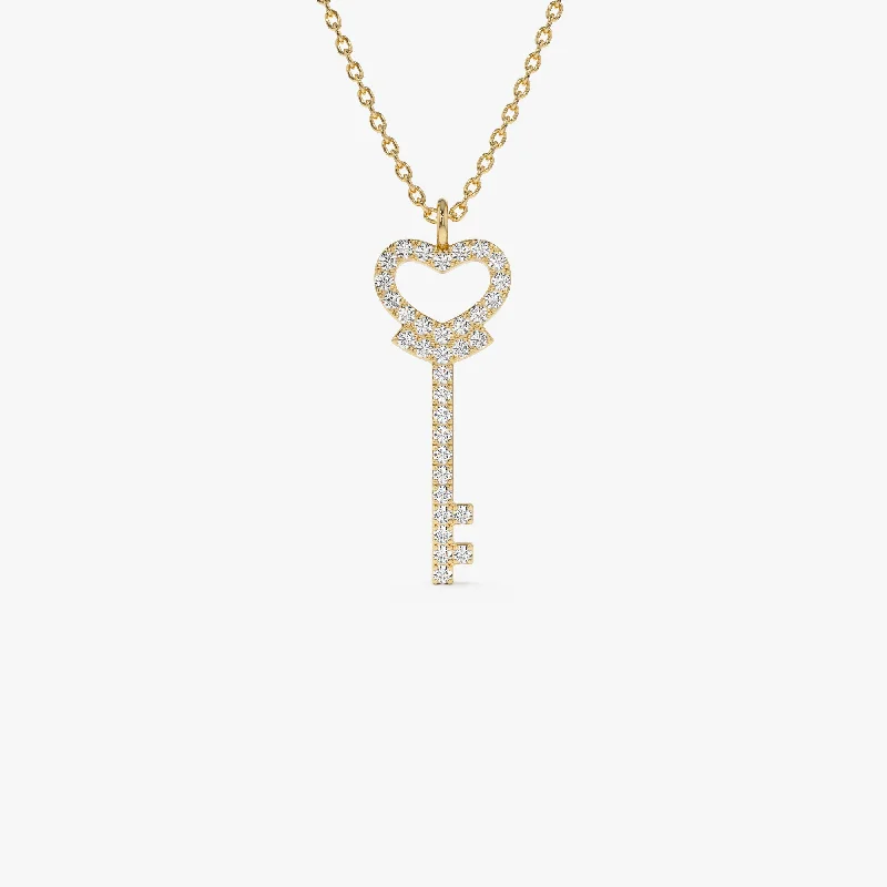 14k Diamond Heart-Key Pendant Necklace