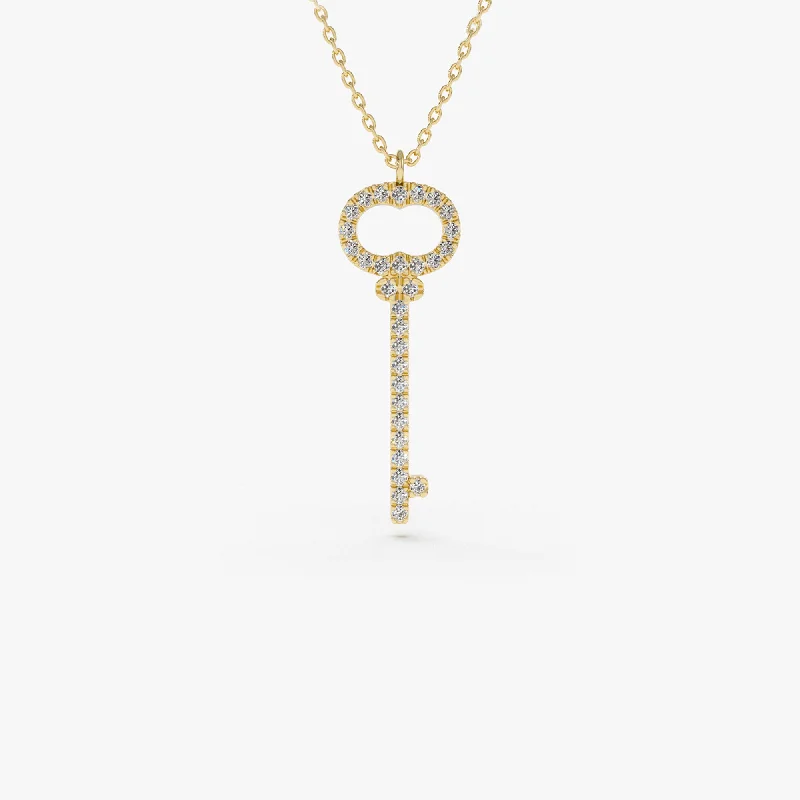 14K Gold Diamond Key Charm Necklace