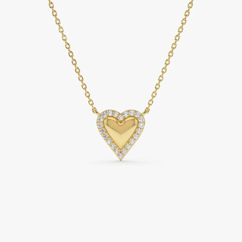 14K Diamond Puffed Heart Love Necklace