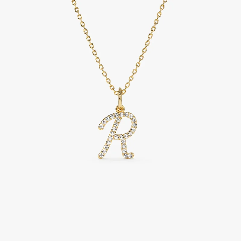 14k Diamond Script Initial Necklace