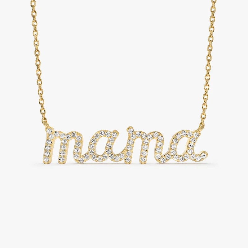 14k Diamond Script Mama Necklace