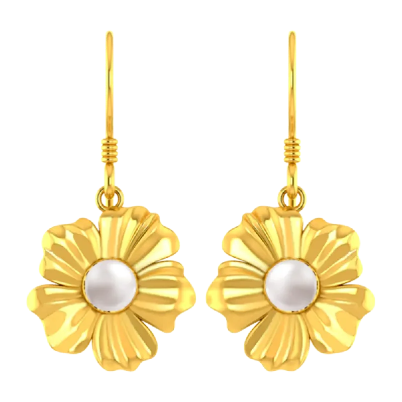 14k Flower Shaped Earrings With Gold Petals And A Pearl In Between