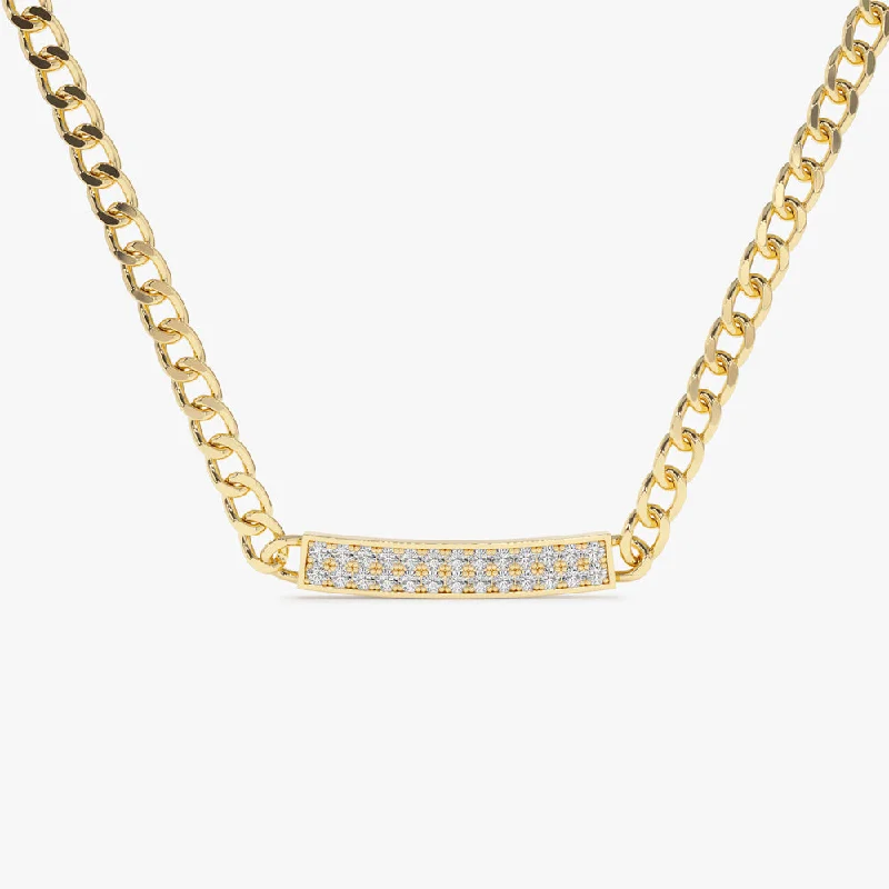 14k Gold 3MM Curb Link Diamond Pave Necklace