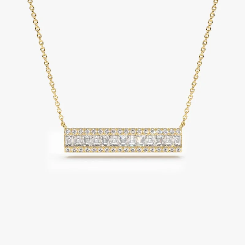 14k Gold Baguette Diamond Horizontal Necklace