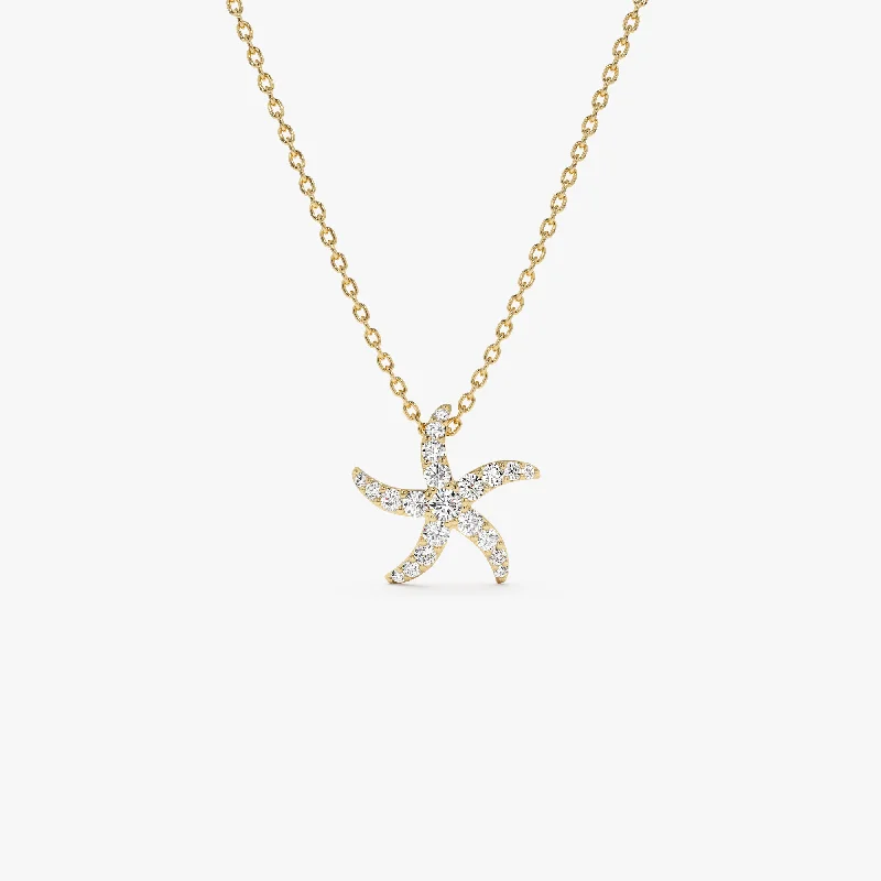 14k Gold Diamond Starfish Charm Pendant