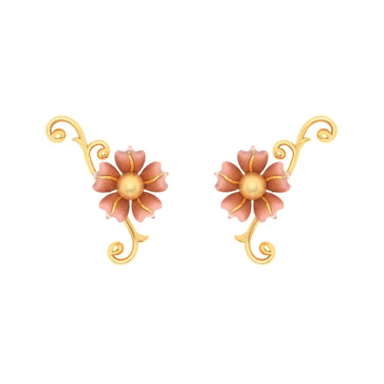 14k Gold Earrings Design With A Floral Theme