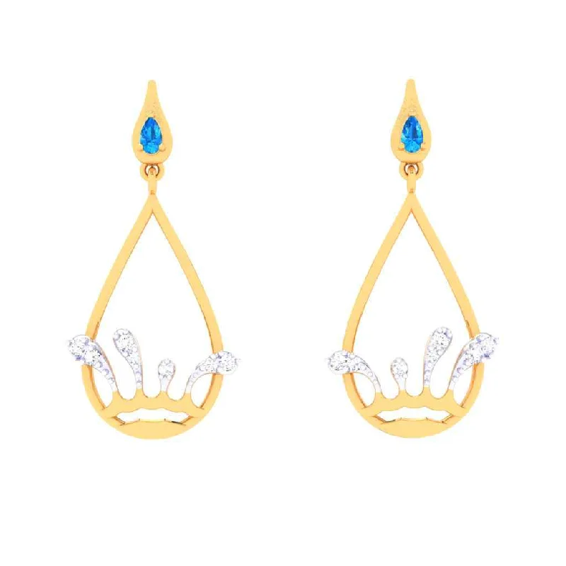 14k Gold Earrings With Droplet Blue Gem From Amazea Collection