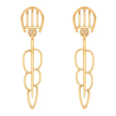 14k Gold Earrings With Trendy Dangling Threads With Bis Hallmarked