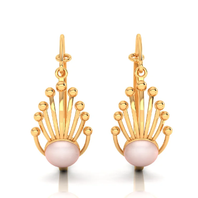 14k Gold Earrings With Very Distinct Design And A Spherical Bead In Between