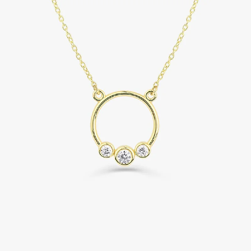 14K Gold Graduated Trio Bezel Diamond Circle Necklace