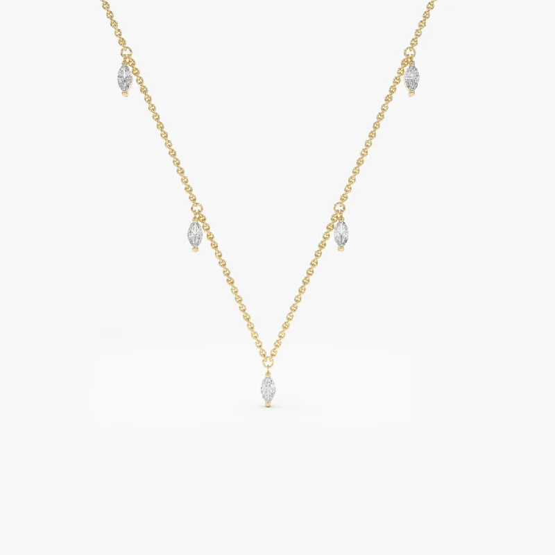 14k Gold Marquise Diamond Dangling Necklace