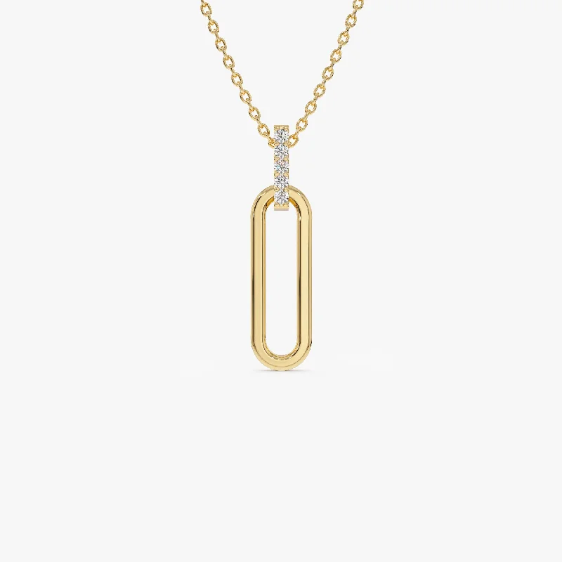 14k Gold Paper Clip Link Pendant Necklace