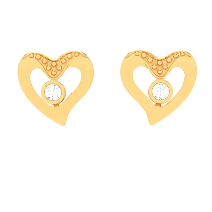 14k Love Shaped Gold Earrings With A Yellow Stone From Amazea Collection