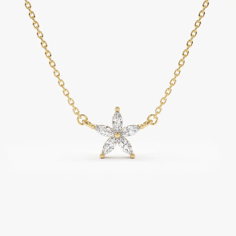 14k Marquise Shaped Diamond Flower Design Necklace