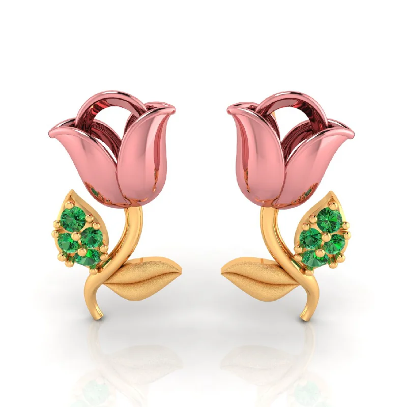 14k Pink Yellow And Green Stone Leaves Gold Earrings