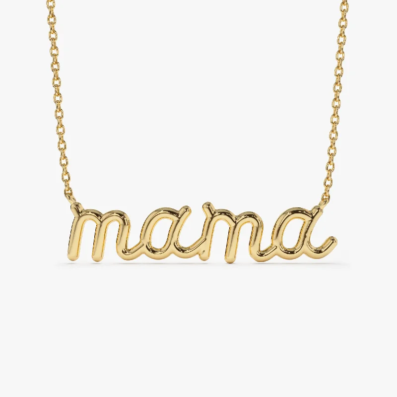 14k Plain Gold Script Mama Necklace