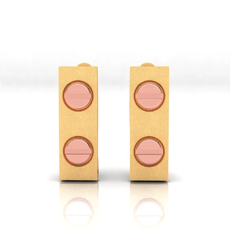 14k Rectangular Shaped Gold Earrings With Two Yellow Gold Dot