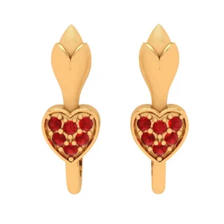 14k Red Stone Studded Latest Design Yellow Gold Earrings