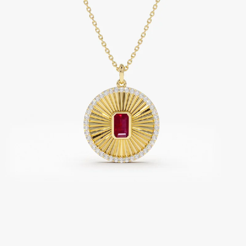 14K Ruby and Diamond Medallion Necklace