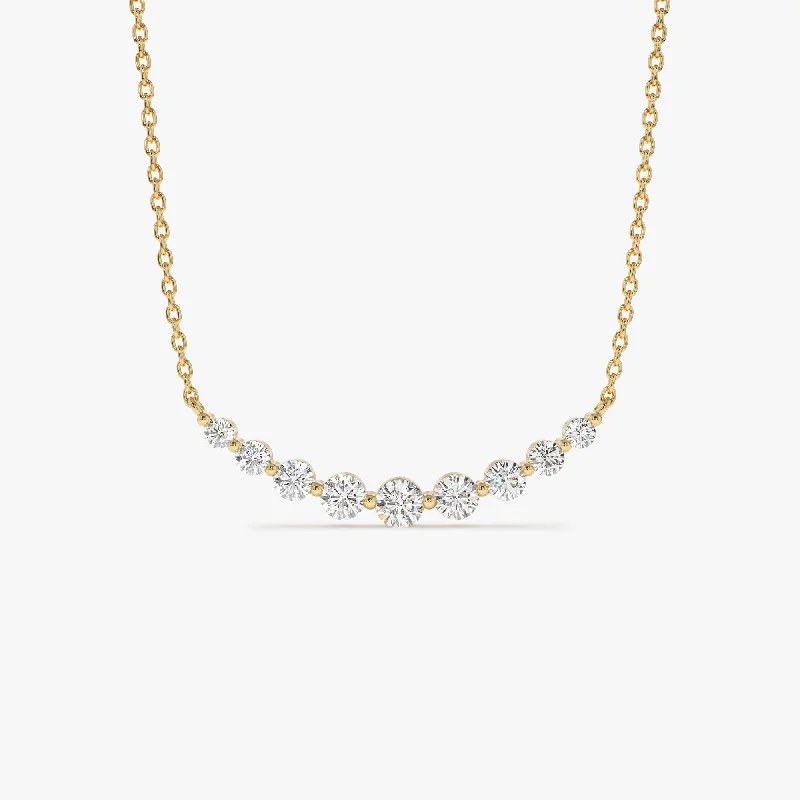 14K Shared Prong Curved Diamond Necklace