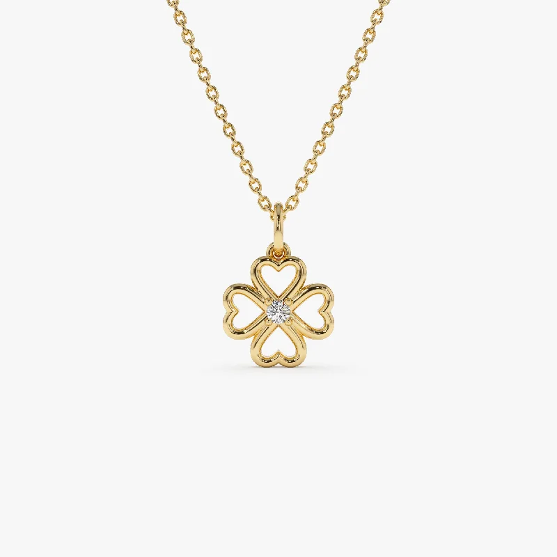 14k Single Diamond Clover Necklace