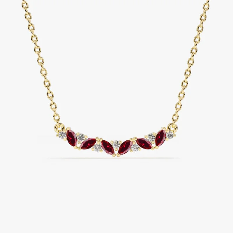 14K Slanted Ruby and Round Diamond Necklace