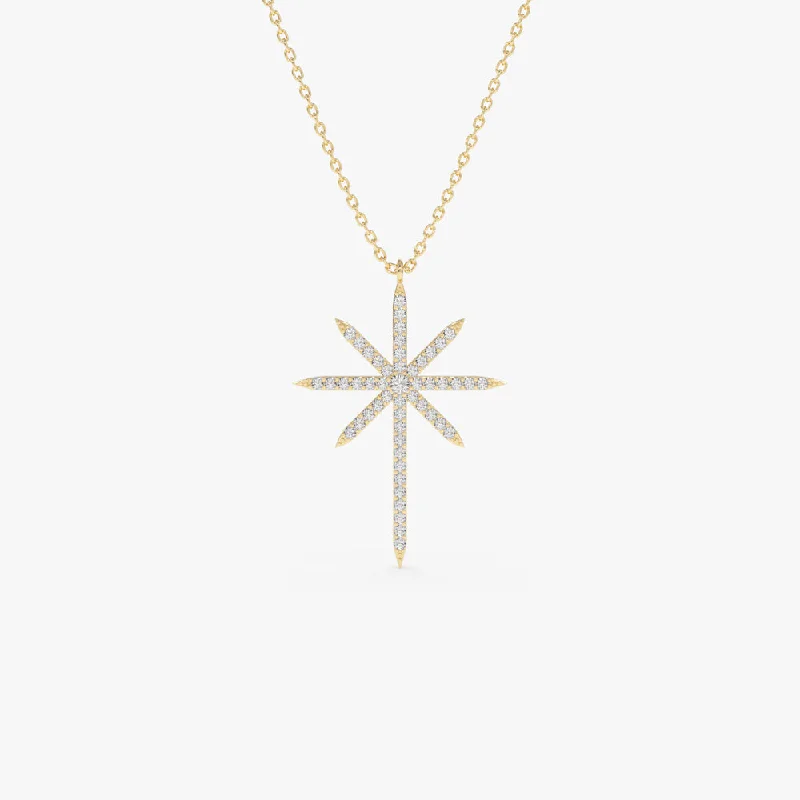 14k Solid Gold Celestial North Star Diamond Necklace