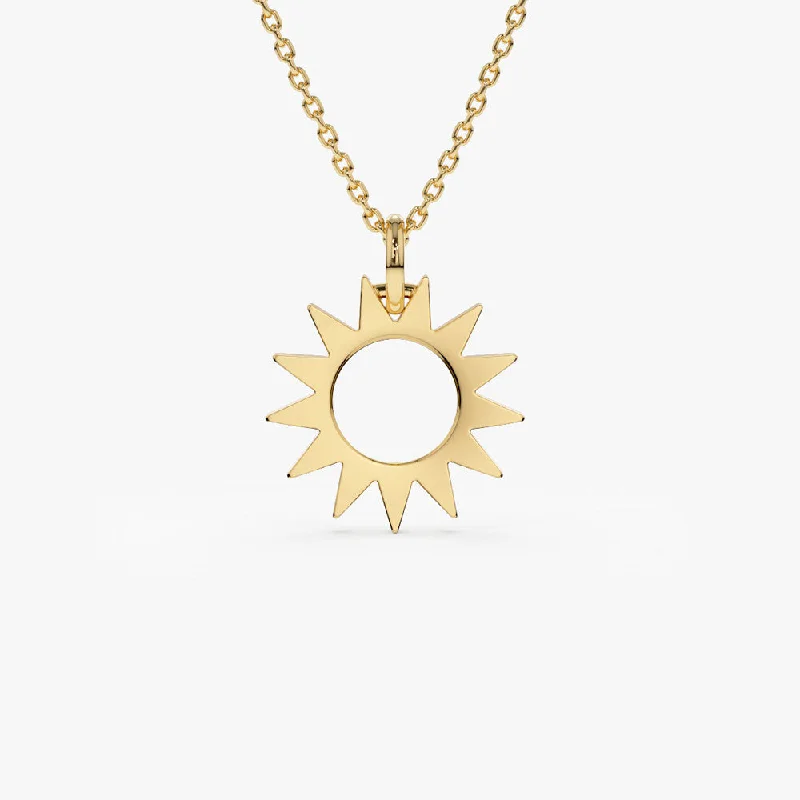 14k Solid Gold Sun Pendant Necklace